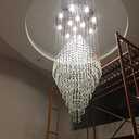 7PM W20 X H47 Modern Foyer Crystal Chandelier, 6-Lights Round LED Modern Raindrop Crystal Chandeliers Pendant Light for Hall Way Hotel Staircase Flush Mount Lighting Fixture, D20xh47