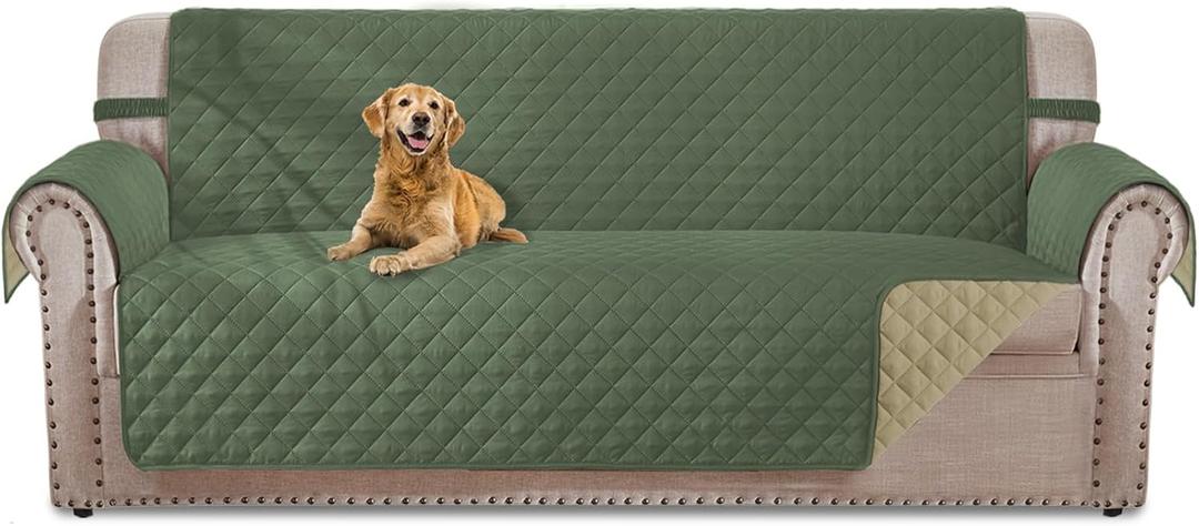 HOMERILLA Reversible 3 Cushion Couch Cover for Dogs Water Resistant Washable Pets Furniture Protector Sofa Cover with Elastic Straps (68" Sofa, Army Green/Khaki)