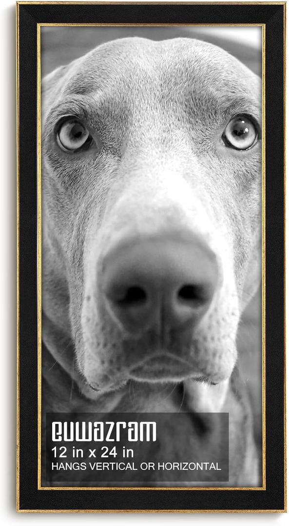 Suede 12x24 Frame - Single Frame, Christmas Elegant Black 12 x 24 Poster Frame, 12x24 Picture Frame for Artwork Puzzles Photos and Movie Posters