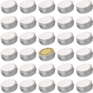 0.5 oz Screw Top Aluminum Tin Jar with Screw Lid and Blank Labels (Silver - Pack of 32)