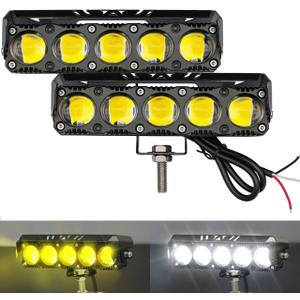 Motorcycle LED Spotlight Yellow/White Hi-Low Combo Beam LED Driving Fog Light Bar, 2Pcs 6.5Inch Offroad Driving Lights Pod Lamp Work Auxiliary Lights for Trucks, Vehicles, ATVs,UTVs, Tractors (Single Row)