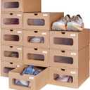 12 Pack Shoe Storage Bins, Waterproof Storage Boxes, Shoe Containers For Sneaker Display, Hat Organizer, Stack-able Cardboard Boxes, with Marking Labels, Transparent Window(13.2'' x 8.3'' x 5.1'')