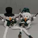 Lulu Home Christmas Snowman Decorations, Set of 2 Plush Shelf Sitters with Dangling Legs, Black & Green Checked Snowman Ornaments for Table Mantel Desk Fireplace Home Holiday Decor