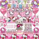 kitty Birthday party decorations,147pcs Cat Party Supplies.Include Birthday Banner, Backdrop, Hanging Swirls, Balloons, Cupcake Toppers, Tablecloth.