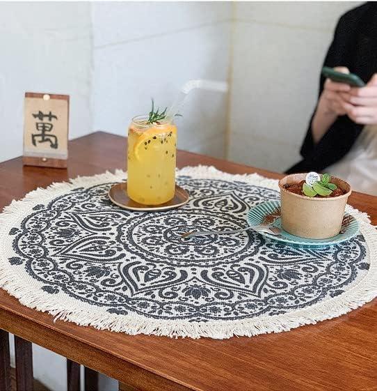 20 inch Round Placemat with Tassels for Dinning Table, Mandala Placemat Washable Heat Resistant Boho Dinning Table Mat for Kitchen Tea Table (02)