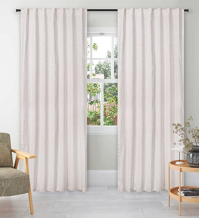 Linen Curtains,Natural Curtain in Linen Viscose Slub 50x84 Natural Set of 2, 2 Panels Curtain,Tab Top Curtains with Texo Lining,Room Darkening Drapes,Thankgiving,ChritsmasCurtains for Bedroom