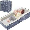 Toddler Travel Bed, Portable Kids Floor Bed for Sleeping with Foam Mattress, Washable Toddler Cot for Kids Aged 1-4, Velvet Fabric