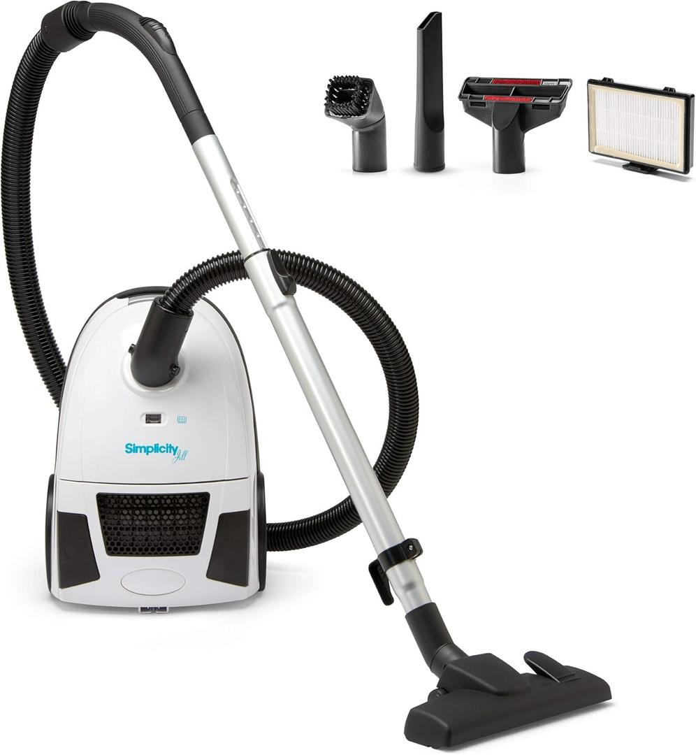 Simplicity Vacuums Jill Canister Vacuum Cleaner, Hardwood Floor Vac with Dual-Certified HEPA Filter Media and Bag, Small and Compact, Great for Stairs, Jill.12