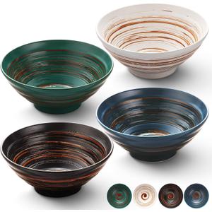 YUN TAO Ceramic Ramen Bowls Set of 4, 35 oz Large Japanese Style Serving Bowls for Salad,Udon, Soba, Pho,Pasta, Asian Soup Noodle,Suitable as Housewarming Gifts