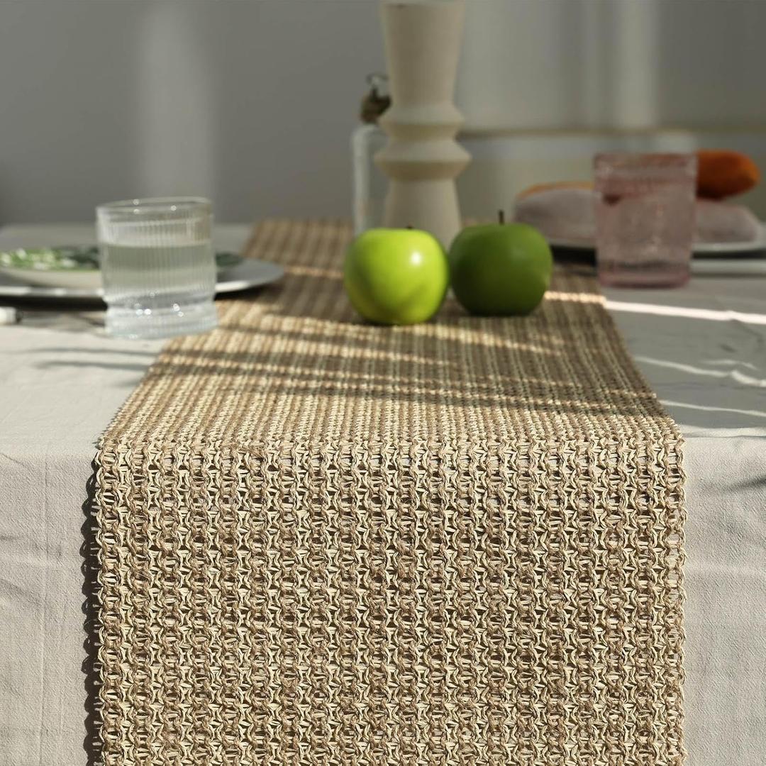 Noctiflorous Braided Farmhouse Table Runner 12 x 36 Inch Rustic Kitchen Table Decor Boho Woven Table Runner for Daily Life Party Wedding Thanksgiving(Beige, 36'')