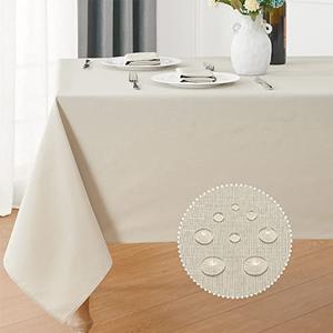 Veblandy Rectangle 4 Feet Tablecloth 52x70 inch Linen Textured Table Cloth Stain and Wrinkle Resistant Washable Polyester, Decorative Table Cover Waterproof for Dining, Buffet and Camping, Beige