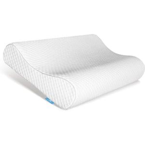 Ergonomic Memory Foam Pillow with Washable Zippered Soft Cover Contour Cervical pillows for Neck Pain and Side Sleeper Back Support Orthopedic Pillow, White (Standard - 21.5Lx14Wx(3.4"-4.2")H)