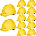 Xuhal 12 Pieces 4 Point Suspension Hard Hat Bulk Safety Helmets with Vents and Cotton Brow Pad ABS Construction Hardhats for Safety Adjustable Ratchet Hard Hats for Work Head Protection (Yellow)