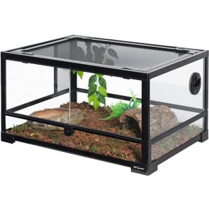 REPTI ZOO Full Glass 20 Gallon Reptile Tank, Front Opening Reptile Terrarium 24" x 18"x 12", Double Hinged Opening Doors & Top Screen Ventilation Escape Proof Lid