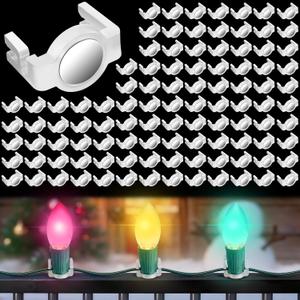 102PCS Magnetic Christmas Light Clips Compatible with C7 C9 Sockets,Magnetic Holiday Lighting Sockets Hang Hooks Gutter Shingle Light Clips for Xmas Decor String Lights Metal Roof Fence (1 Large Round)