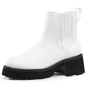 IDIFU IN2 Women's Chelsea Boots Platform Low Block Chunky Heeled Ankle Boots Round Toe Lug Sole Slip On Dress Boots Fall Work Dressy Comfortable Fashion Casual Short Booties Shoes, Size 7.5