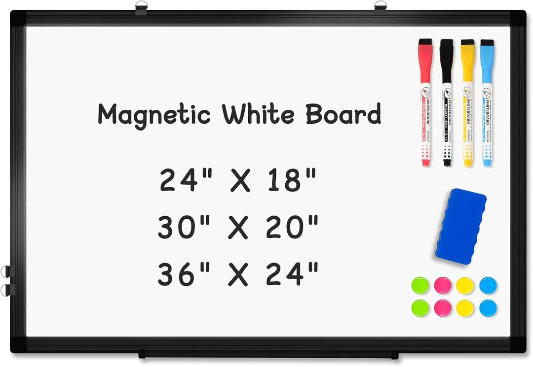 Double-Sided Magnetic Whiteboard, 30" x 20" Dry Erase Board Black Aluminum Frame for Wall, White Board Dry Erase Marker Board for Kitchen, Memo, School, Home, Office