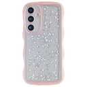 GUNPRIO Glitter Case for Galaxy A35 5G, Cute Wave Frame Curly Shape Sparkly Shiny Cover, Samsung Galaxy A35 Bling Cover Stylish Durable Protective Case for Girls Women, Pink