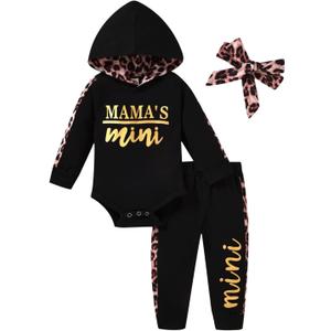 Baby Girl Long Sleeve Infant Hoodie Romper Pants Outfit (12-18 Months, Black)