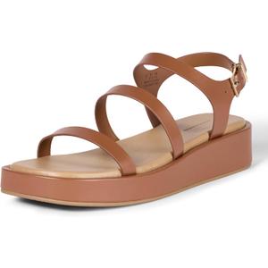 Amazon Essentials womens Strappy Flatform Sandals (9, Tan)