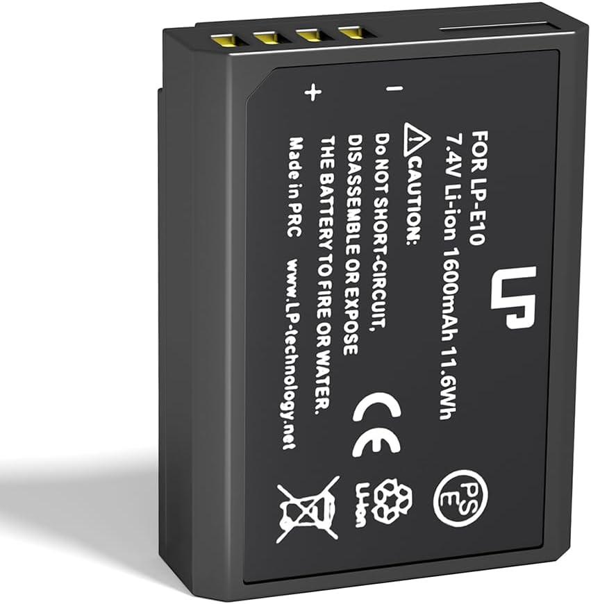 LP LP-E10 Battery 1600mAh Rechargeable Battery Compatible with Canon EOS Rebel T7, T6, T5, T3, T100, 4000D, 3000D, 2000D, 1500D, 1300D, 1200D, 1100D & More (Not for T3i T5i T6i T6s T7i)