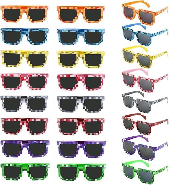 20PCS Pixel Sunglasses Party Pack, Video Game Style Glasses in 8 Colors, Party Favors and Photo Props