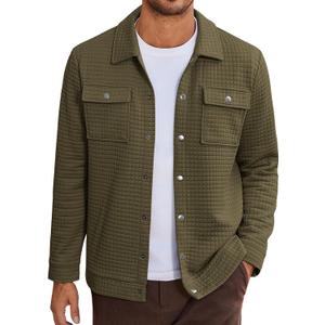 COOFANDY Mens Casual Shirt Jacket Button Down Waffle Jacket Long Sleeve Sweater Jackets Quilted Shacket Overshirt (L)