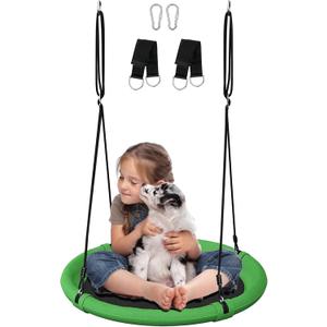 24 Inch Saucer Tree Swing Set for Kids & Adults, Adjustable Flying Swing Seat for Backyard or Outdoor Playground, Green & Black