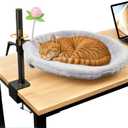 16-Inch Cat Desk Bed - 360 Rotating & Adjustable, Soft Faux Fur, Supports Up to 44lbs, Removable & Washable, Modern Indoor Cat Furniture for Office Desks, Gaming Tables & Island Tables (Round)