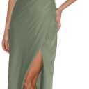 2026 Summer Satin Halter Neck Backless Slit Midi Dresses Elegant Cowl Back Ruched Wedding Guest Maxi Dress for Women (Green, XL)