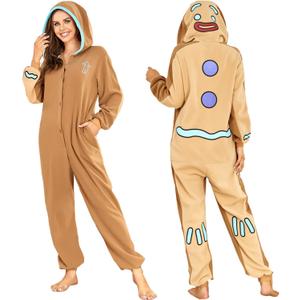 RONGTAI OriginalUnisex Christmas Costumes One-Piece Cosplay Pajama Sleepwear for Adult (Medium, Gingerbread Man)