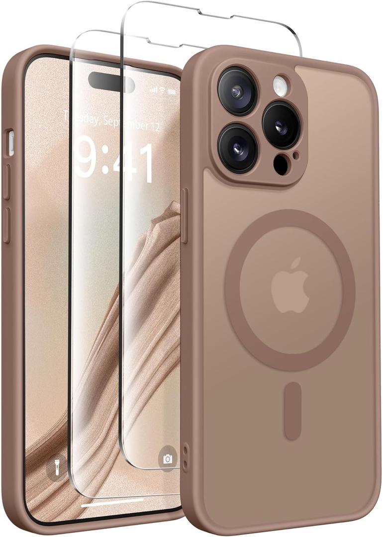 CAPRARO Magnetic for iPhone 14 Pro Max Case, [Compatible with MagSafe] [Full Camera Protection] Shockproof Protective Slim Translucent Matte Phone Case for iPhone 14 Pro Max 6.7'', Brown