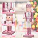 PRETYZOOM Pink Wooden Nutcracker Doll - 12 Inch Christmas Decoration Soldier with Base for Holiday Decor, Tabletop Display
