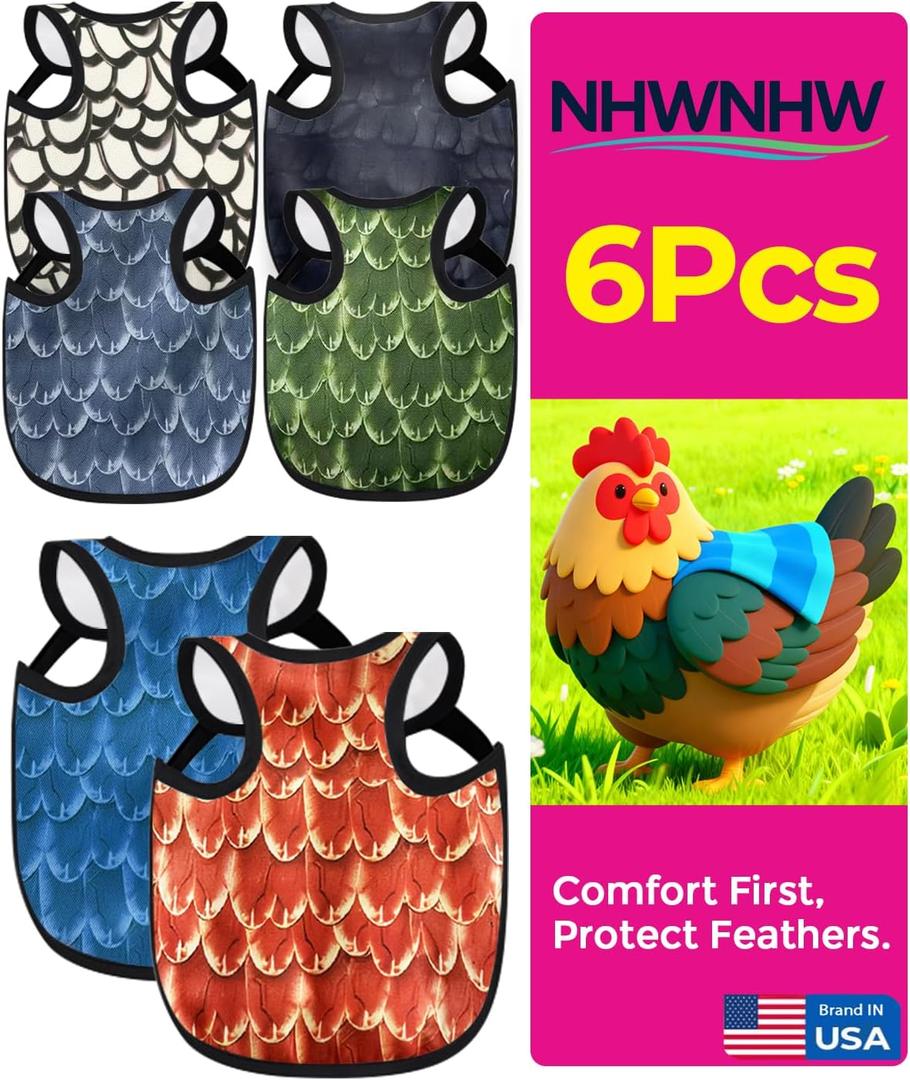 6-Pack Chicken Saddles for Hens, Hen Saddle for Chickens - Adjustable Chicken Apron with Elastic Straps, Back Protector for Feather Loss & Mating, 6 Colors Included (Orange-Red)