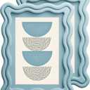 iRahmen 5x7 Wavy Picture Frame Set of 2 - Scalloped Frame Display Picture 4x6 with Mat or 5 x 7 Without Mat, Blue Photo Frame with Tempered Glass for Tabletop Display and Wall Mount