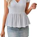 SweatyRocks Women's Summer Short Sleeve Babydoll Tops Ruffle Peplum Eyelet Flowy Top Shirts Going Out (Medium, White)