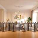 BHG Metal No-Assembly Freestanding Dog Gate with Door Walk Through, Extra Wide 196", Extra Tall 32" Pet Gate, Accordion Puppy Folding Playpen Dog Fence for Indoor & Outdoor, with 2PCS Support