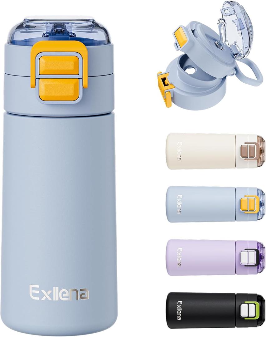 14oz Small Insulated Water Bottle with Pop-Open Soft Straw & Spout 2-in-1 Lid, Small Travel Water Bottle Leak Proof for Cold&Hot Drinks, BPA-Free, Ideal for Handbag, Yoga, Sport(Blue)