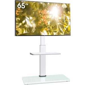 Floor TV Stand for 32-65" TVs, 60 Degree Swivel TV Base Stand with Tilting, 8 Level Height Adjustable Tall TV Mount Stand for Living Room/Bedroom, Holds up to 88 lbs, MAX VESA 400x400mm (White)