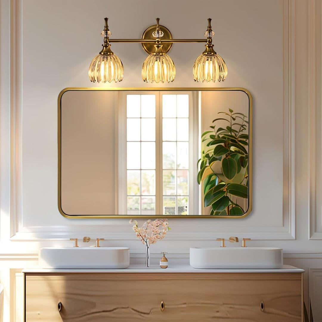 ANDY STAR Brushed Gold Mirror 40''X30'', Gold Bathroom Mirror Rounded Rectangle, Brass Mirror in SUS304 Anti-Rust Tube Metal Frame, Wall Mounted Horizontal/Vertical 1 Deep (40"L x 30"W)