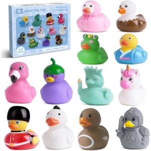 12 Rubber Ducks, Toddler Bath Toys, No-Hole Bathtub Toys for Baby Pool Toys for 18+ Months Girls Boys