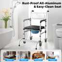 4-in-1 Rolling Bedside Commode Chair with Wheels for Seniors, Heavy Duty Shower Chair with Handles, Adjustable Height Raised Toilet Seat for Elderly and Disabled, Support 350 lbs (Black)