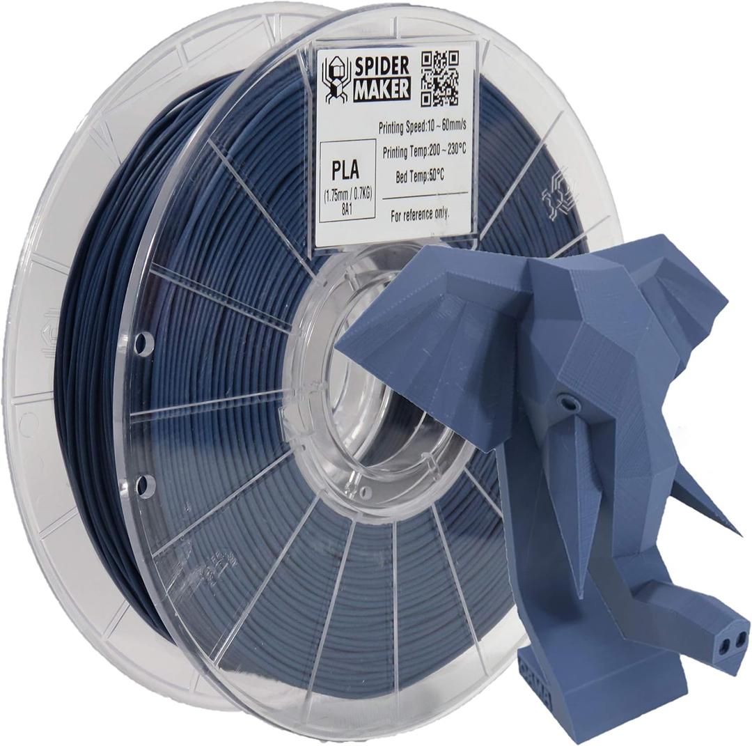 SpiderMaker 3D Matte PLA Filament - Matte Finish with Incredible Vibrant Colors - Compatible with Bambulabs AMS - 1.75 mm PLA, 700g, Dimensional Accuracy +/- 0.03mm (Iron Blue)
