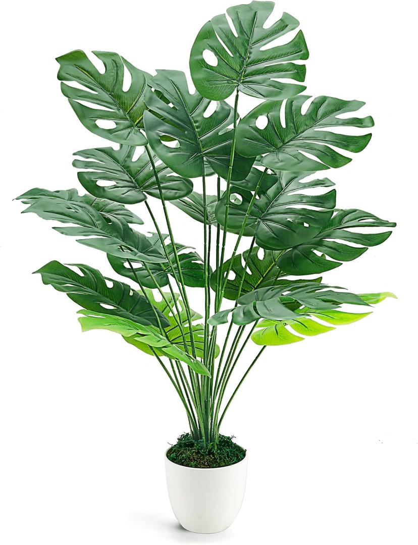 Der Rose 28" Fake Plants Large Artificial Monstera Faux Plants Indoor Tall Plants for Living Room Decor (White)