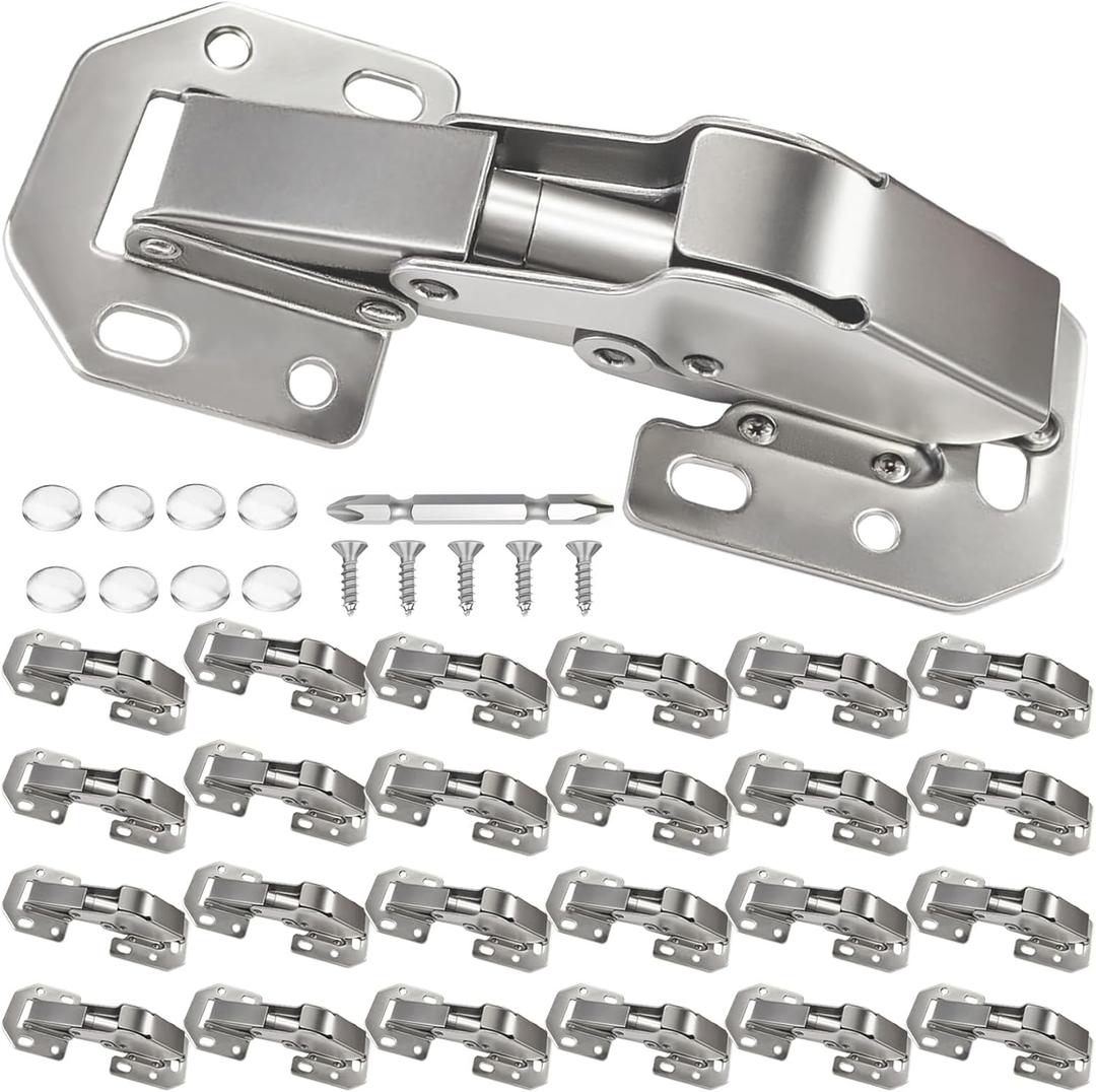 BESTEEL 24 Pack Hidden Hinges Soft Close Surface Mount Kitchen Cabinet Hinges, Concealed Cabinet Hinges for Cabinet Doors Frameless,No Pre-drilled for Kitchen Cupboard, Surface Mount Hinges
