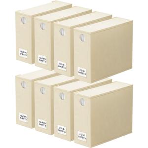SpaceAid 8 Pack Bed Sheet Organizers and Storage, Foldable Sheet Organizer for Linen Closet, Sheets Set Folder Keeper with Window XL (Queen & King Size) Bedding Container (Beige, 8 Pack)