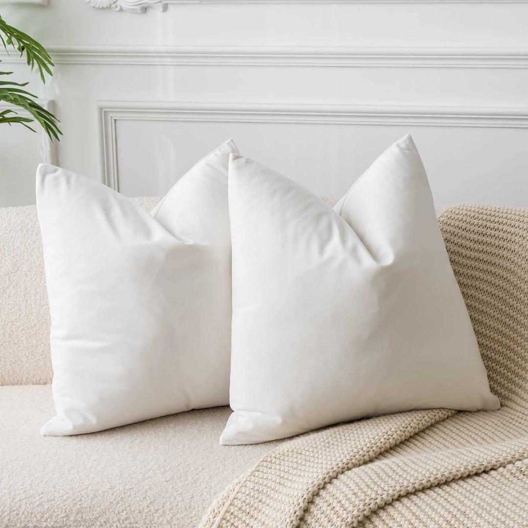 JUSPURBET Cream White Throw Pillow Covers 20x20 inch Set of 2 Decorative Velvet Pillow Covers for Couch Sofa Bed Soft Cushion Covers Cases with Invisible Zipper for Living Room Home Decor
