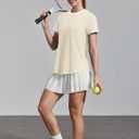 Womens Workout Tops Summer Short Sleeve Shirts Athletic Color Block Gym Clothes Outfits Sun Protection UPF 50+ T Shirts (Beige, XL)