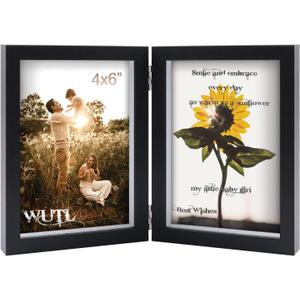 4x6 Picture Frames Double Hinged MDF Wood Black Shadow Box with Glass Front Stand Vertical on Tabletop