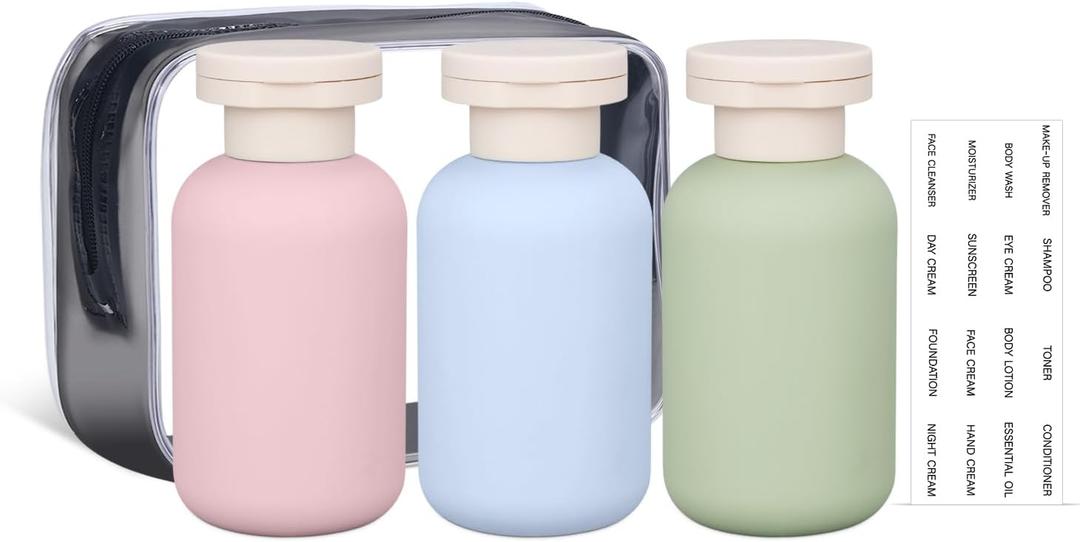 ASEVAT Leak Proof Travel Bottle with Flip Cap, Shampoo and Conditioner Bottle Set, Refillable Containers for Lotion, Cream Shampoo (Green+Blue+Pink, 3.4 Ounces)